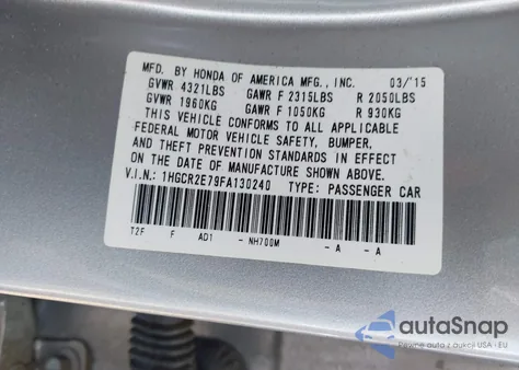 2015 Honda Accord Ex from USA, damaged, VIN 1HGCR2E79FA130240